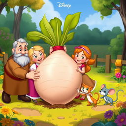 A Disney-style animation scene featuring the classic Russian folktale of 'The Giant Turnip'