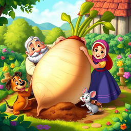 A Disney-style animation scene featuring the classic Russian folktale of 'The Giant Turnip'