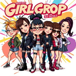 A cartoonish album cover featuring a stereotypical girl group with exaggerated big bobbleheads