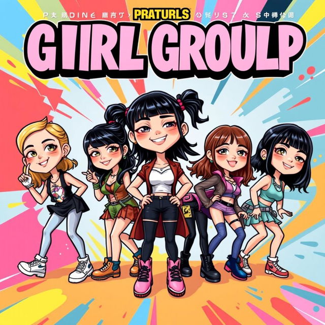 A cartoonish album cover featuring a stereotypical girl group with exaggerated big bobbleheads