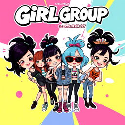 A cartoonish album cover featuring a stereotypical girl group with exaggerated big bobbleheads