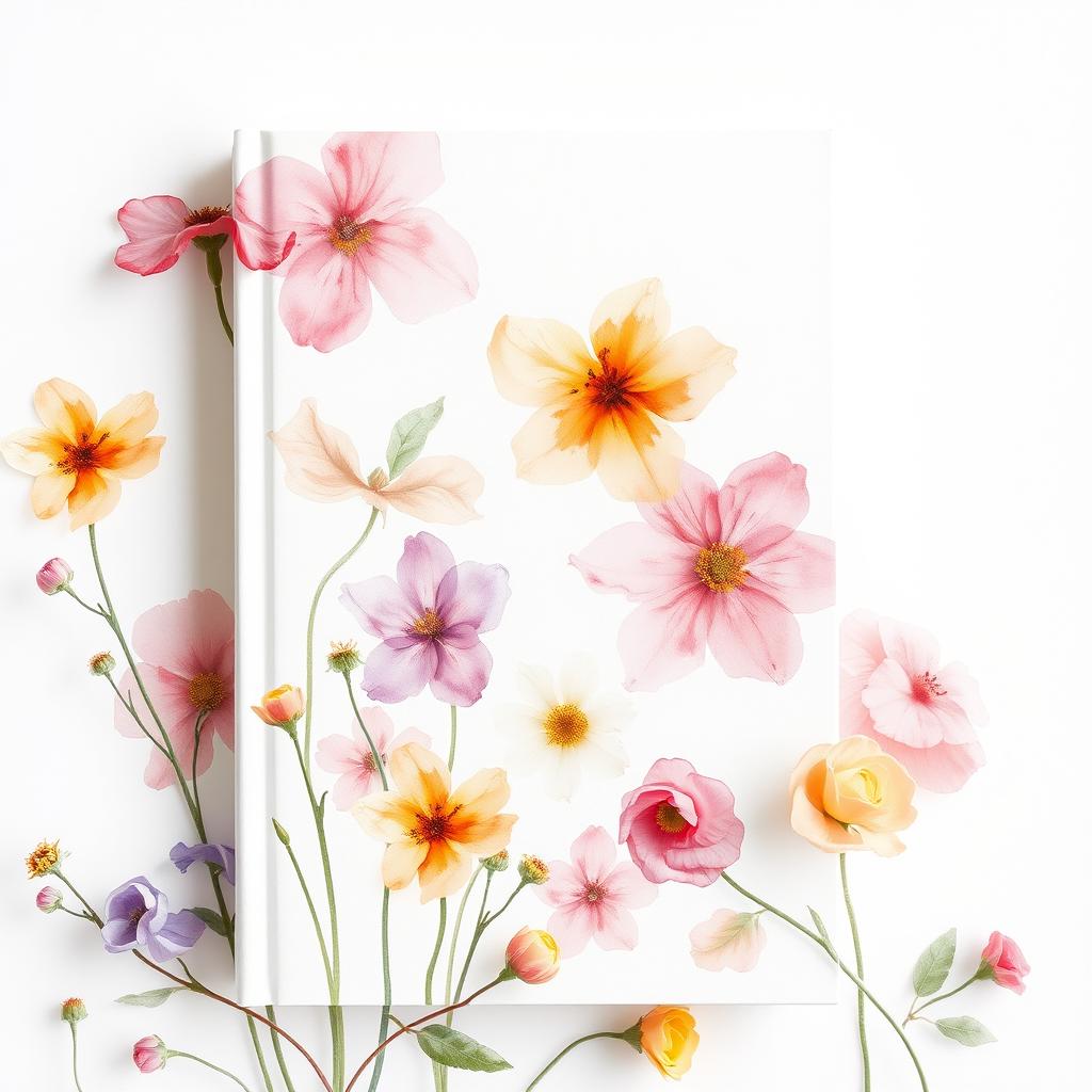 Watercolor flowers with delicate brush strokes on a soft white background, perfect for a book cover