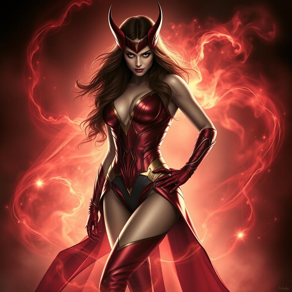 Scarlet Witch in an elegant and sophisticated pose, capturing her mystical and enchanting essence