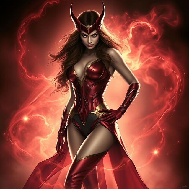 Scarlet Witch in an elegant and sophisticated pose, capturing her mystical and enchanting essence