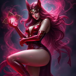 Scarlet Witch in an elegant and sophisticated pose, capturing her mystical and enchanting essence