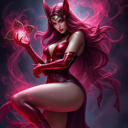 Scarlet Witch in an elegant and sophisticated pose, capturing her mystical and enchanting essence