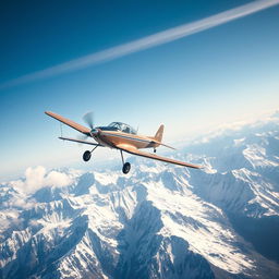 A biplane soaring majestically over the rugged peaks of the Andes mountains