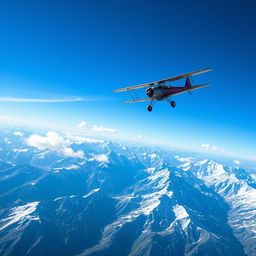 A biplane soaring majestically over the rugged peaks of the Andes mountains