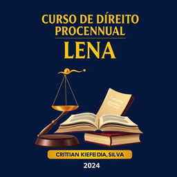 An extraordinary cover for a book on criminal procedural law, incorporating the text 'CURSO DE DIREITO PROCESSUAL PENAL', author 'CRISTIAN KIEFER DA SILVA', and year '2024'