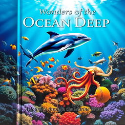 A vibrant and captivating book cover featuring an underwater scene teeming with diverse sea animals