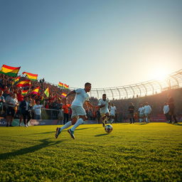 A thrilling scene of a soccer game in the middle of an exciting match