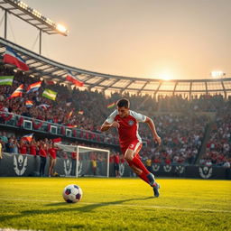 A thrilling scene of a soccer game in the middle of an exciting match