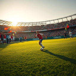 A thrilling scene of a soccer game in the middle of an exciting match