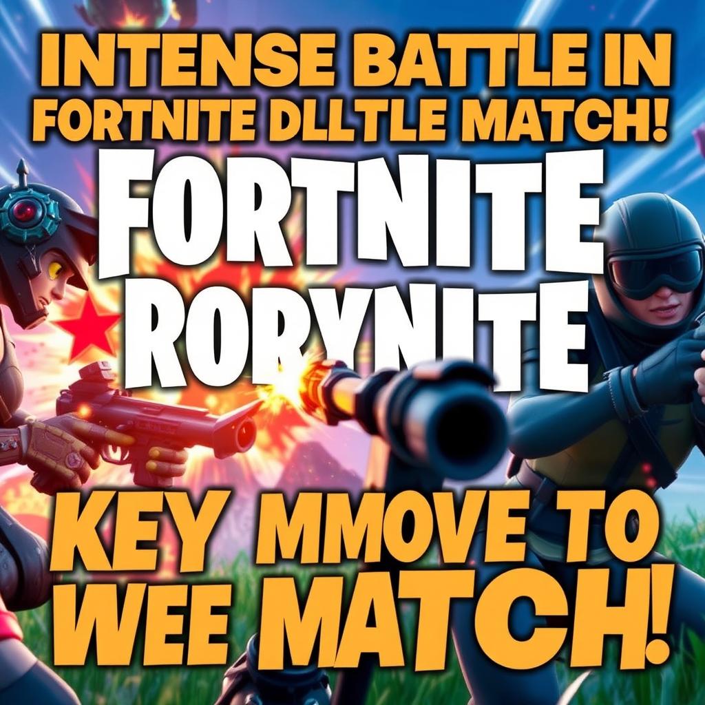 A captivating and visually striking YouTube thumbnail for a video titled 'Intense Battle in Fortnite Battle Royale! ⚔️🔥 Key Move to Win the Match'