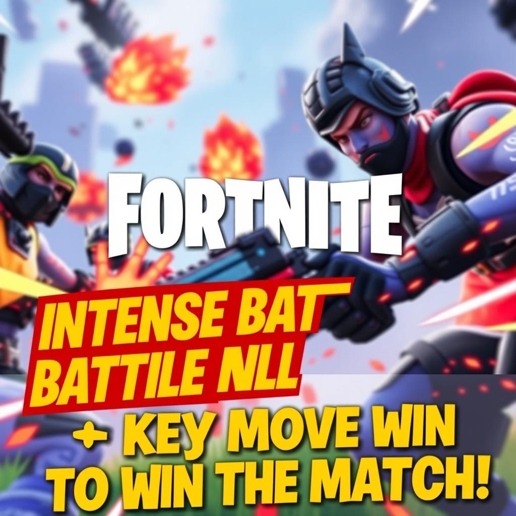 A captivating and visually striking YouTube thumbnail for a video titled 'Intense Battle in Fortnite Battle Royale! ⚔️🔥 Key Move to Win the Match'