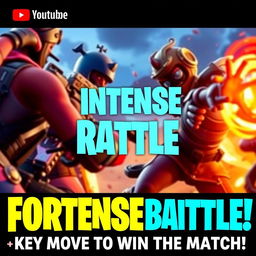 A captivating and visually striking YouTube thumbnail for a video titled 'Intense Battle in Fortnite Battle Royale! ⚔️🔥 Key Move to Win the Match'