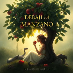 A poetic and captivating book cover design titled "Debajo del Manzano" inspired by biblical themes