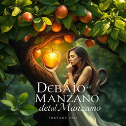 A beautiful and evocative book cover for a poetry collection titled 'Debajo del Manzano'