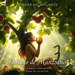 A beautiful and evocative book cover for a poetry collection titled 'Debajo del Manzano'