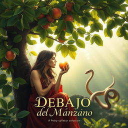 A beautiful and evocative book cover for a poetry collection titled 'Debajo del Manzano'