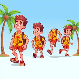 Pixel art style character sprites of a male character, designed for a 2D platform scrolling video game reminiscent of 'Adventure Island'