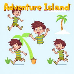 Pixel art style character sprites of a child designed for a 2D platform scrolling video game reminiscent of 'Adventure Island'