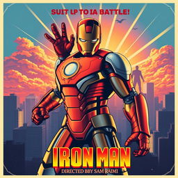 A vintage-style movie poster for Sam Raimi's fictional 1993 film 'Iron Man'