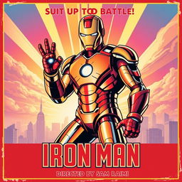 A vintage-style movie poster for Sam Raimi's fictional 1993 film 'Iron Man'