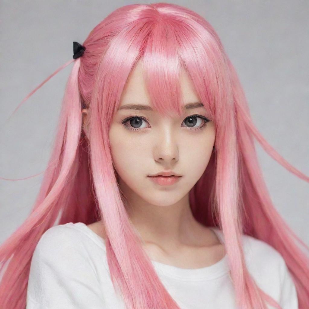 A long-haired anime girl with pink hair