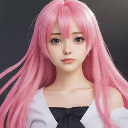 A long-haired anime girl with pink hair