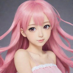 A long-haired anime girl with pink hair