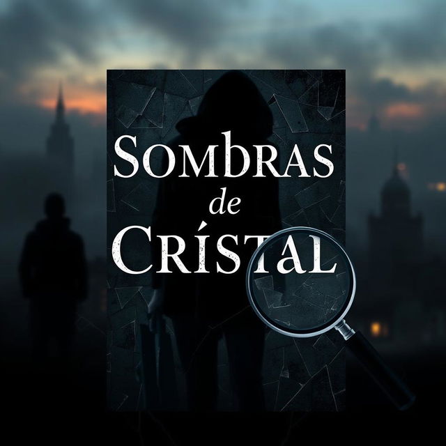 A captivating book cover for a mystery and suspense novel titled 'Sombras de Cristal'