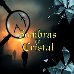 A captivating book cover for a mystery and suspense novel titled 'Sombras de Cristal'