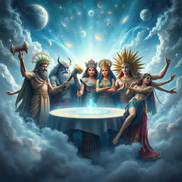 A divine assembly depicting a group of gods from various mythologies