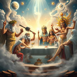 A divine assembly depicting a group of gods from various mythologies