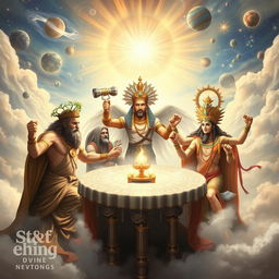 A divine assembly depicting a group of gods from various mythologies