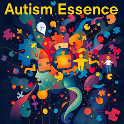 A powerful and educational portrayal of autism essence, represented through vibrant and abstract illustrations that convey a deep sense of understanding, acceptance, and connectedness