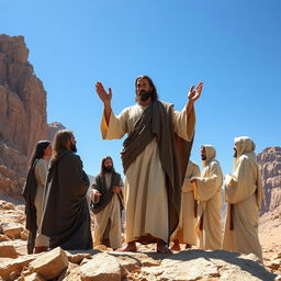 Jesus Christ standing on Mount Sinai surrounded by his apostles