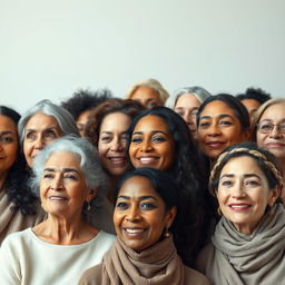 A diverse group of women of different ages and backgrounds, showcasing the strength and empowerment of women