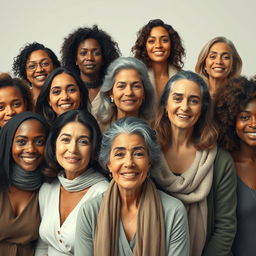 A diverse group of women of different ages and backgrounds, showcasing the strength and empowerment of women