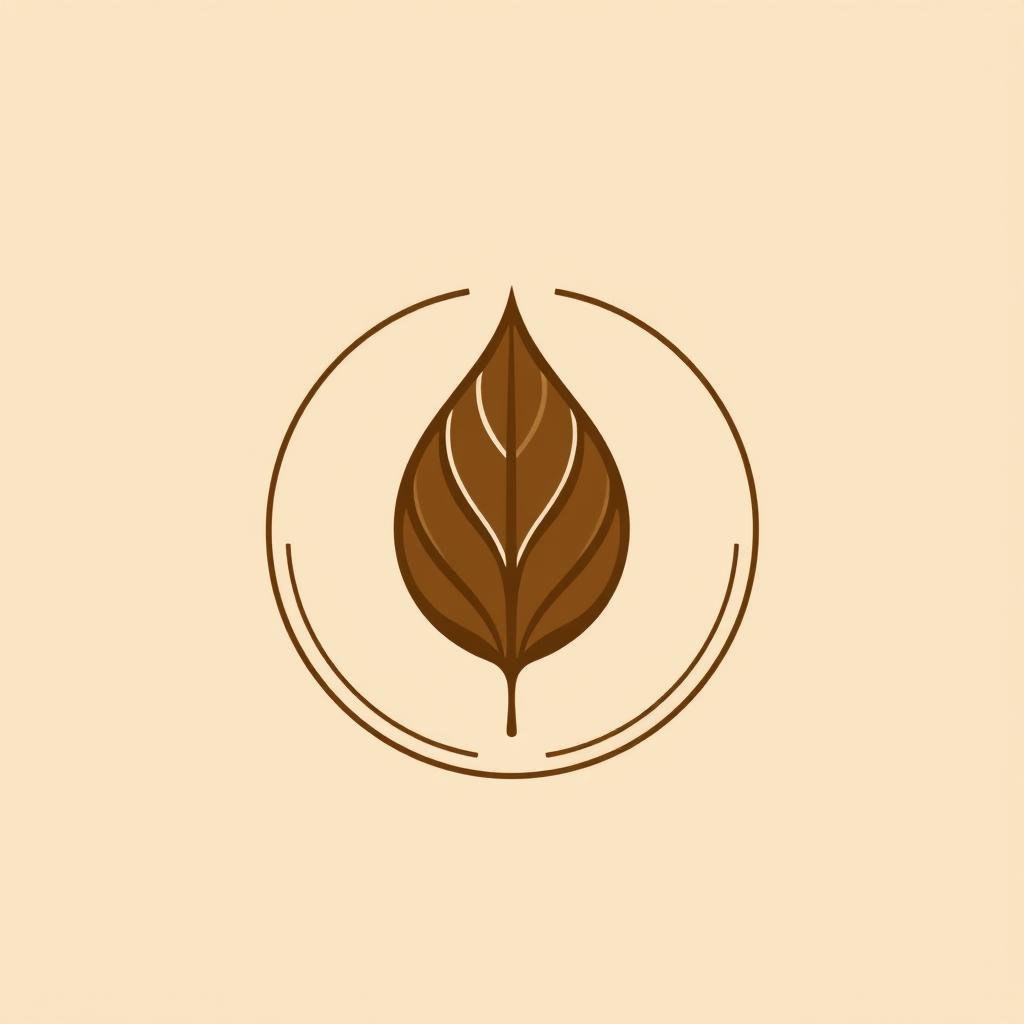 A logo design featuring a single brown tobacco leaf with a circular arrangement, incorporating line patterns for a simplistic and elegant appearance