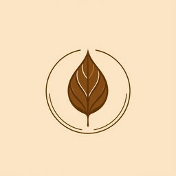 A logo design featuring a single brown tobacco leaf with a circular arrangement, incorporating line patterns for a simplistic and elegant appearance