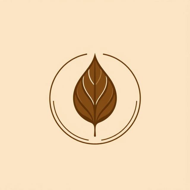 A logo design featuring a single brown tobacco leaf with a circular arrangement, incorporating line patterns for a simplistic and elegant appearance