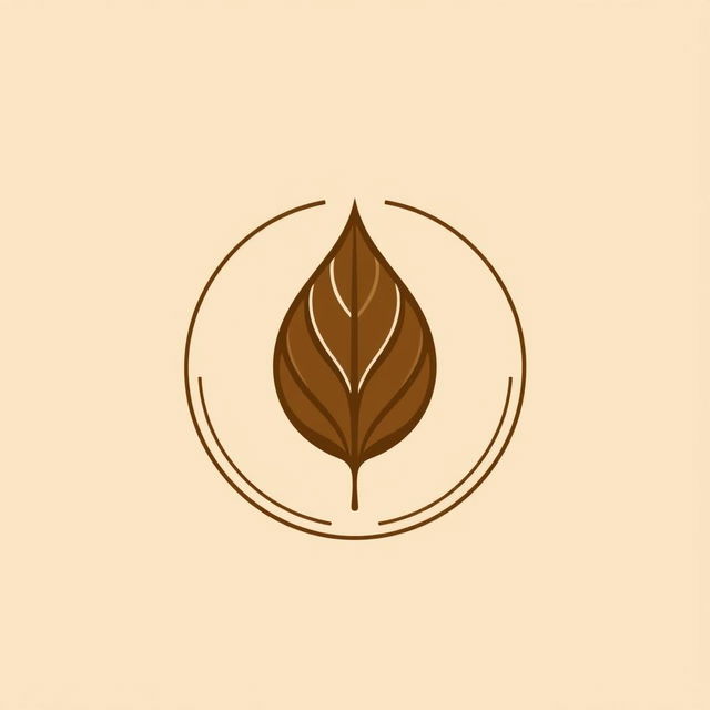 A logo design featuring a single brown tobacco leaf with a circular arrangement, incorporating line patterns for a simplistic and elegant appearance