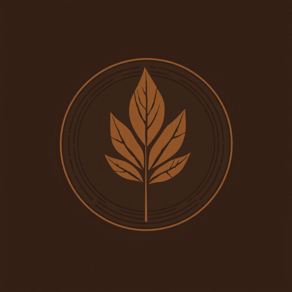 A logo design featuring a single brown tobacco leaf filling a circular shape, with line patterns adding texture and depth