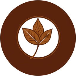 A logo design featuring a single brown tobacco leaf filling a circular shape, with line patterns adding texture and depth