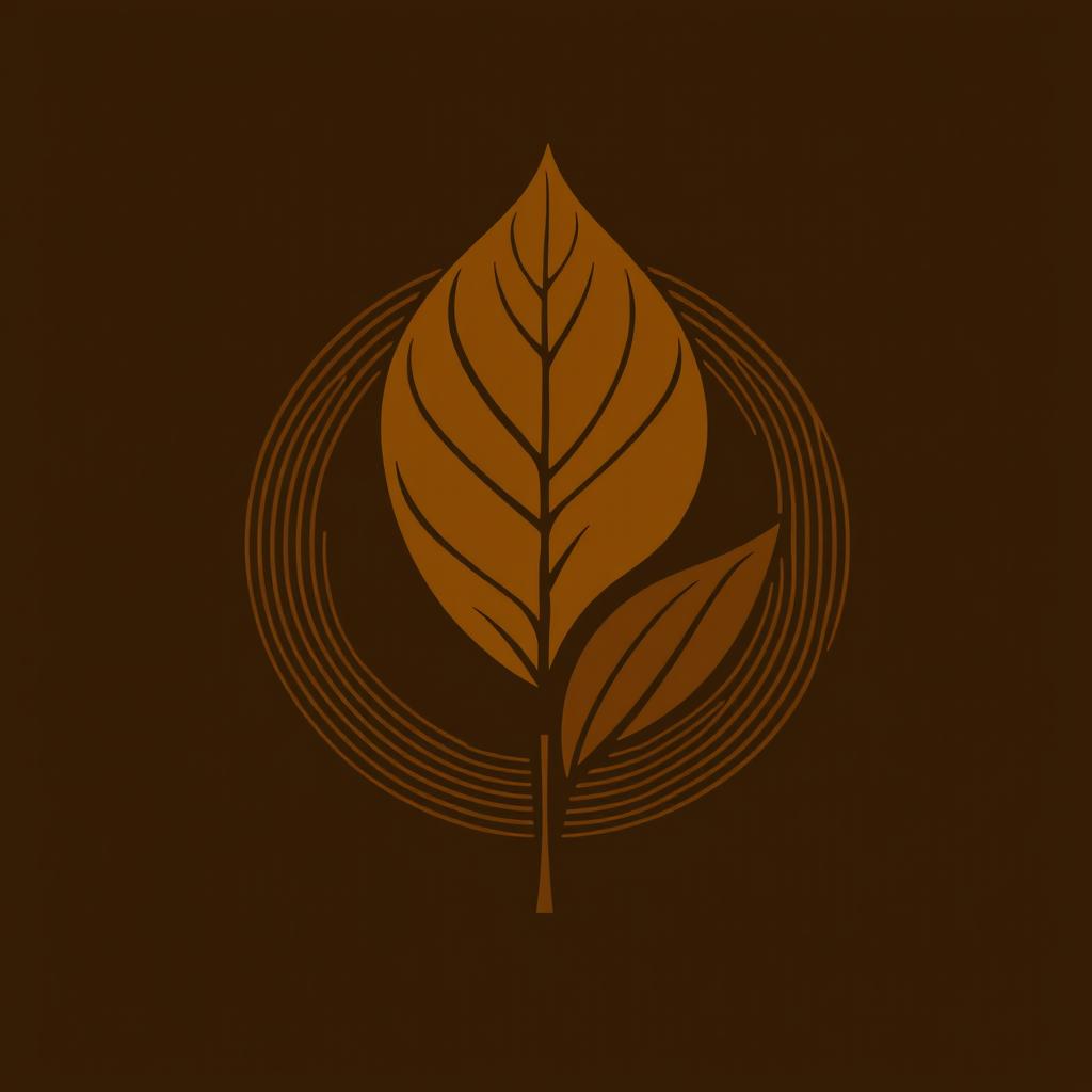 A logo design featuring a single brown tobacco leaf forming a circular shape with line patterns