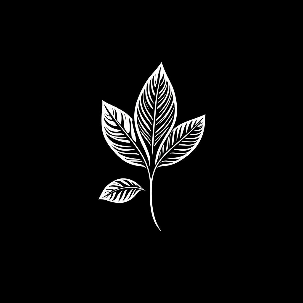 A monochrome logo design featuring a single tobacco leaf forming a circular shape with intricate line patterns