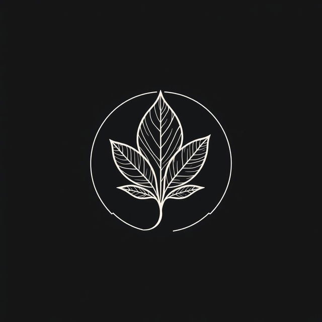 A monochrome logo design featuring a single tobacco leaf forming a circular shape with intricate line patterns