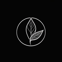 A monochrome logo design featuring a single tobacco leaf forming a circular shape with intricate line patterns